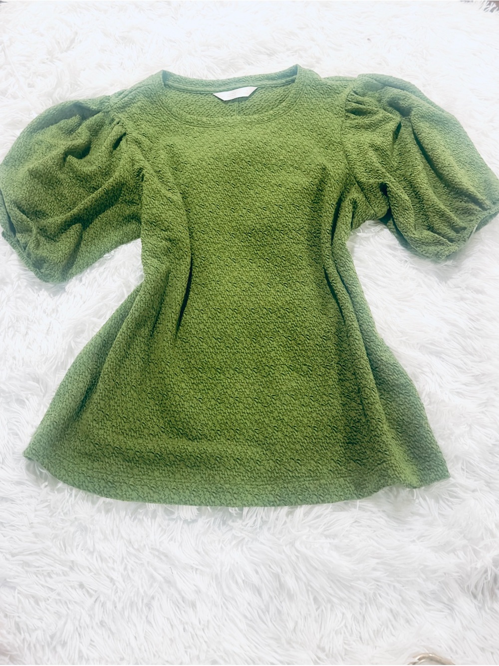 LC Lauren Conrad Textured Green Puff Sleeve Top Size Large